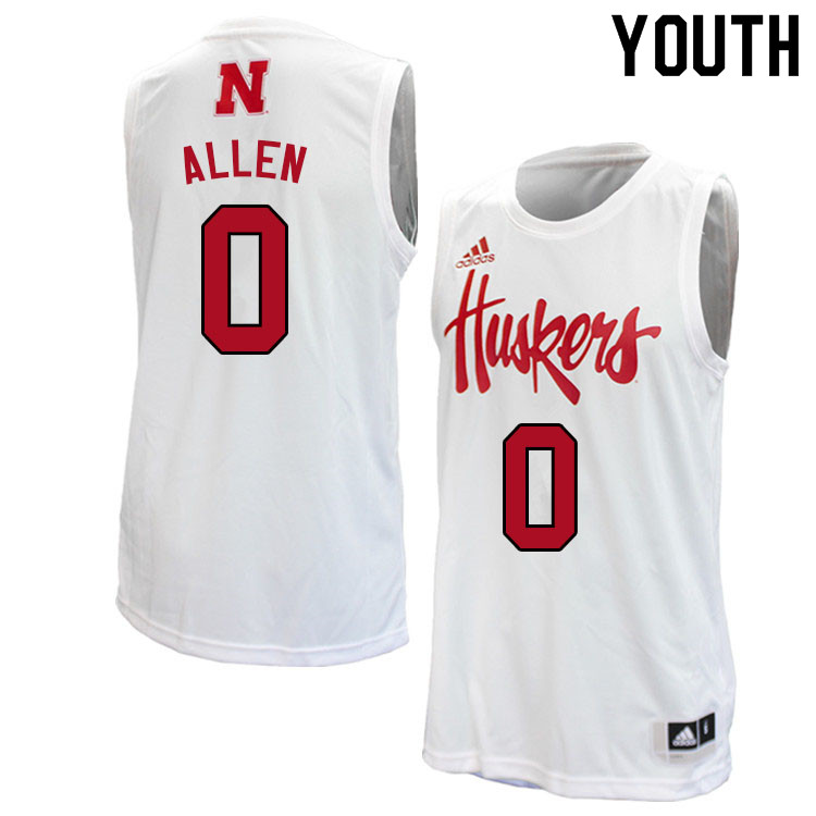 Youth #0 Teddy Allen Nebraska Cornhuskers College Basketball Jerseys Sale-White - Click Image to Close
